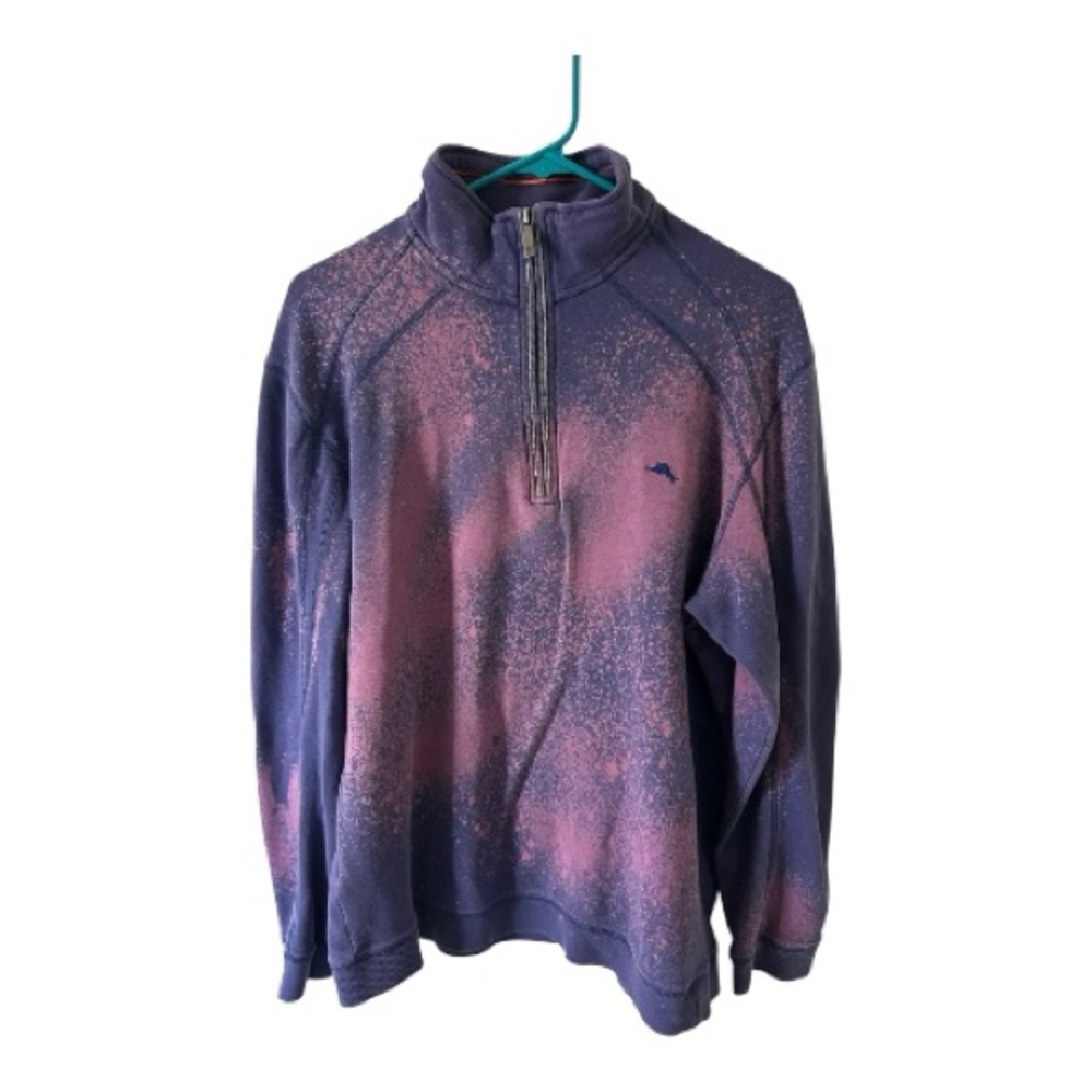 Tommy Bahama 1/4 Zip Pullover Bleach Dyed Distressed Upcycled L Sweatshirt